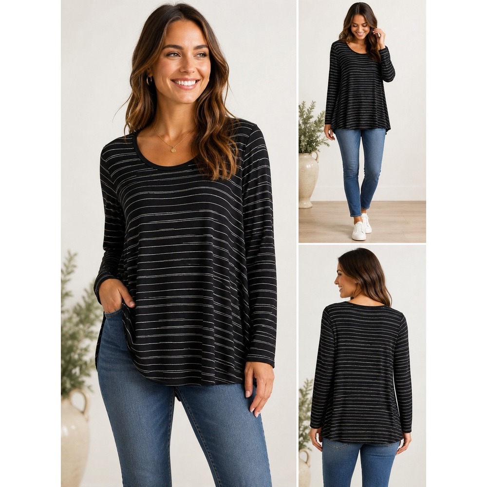 Daily Ritual Anthropologie XL Black White Striped Long Sleeve Tee Tunic Shirt